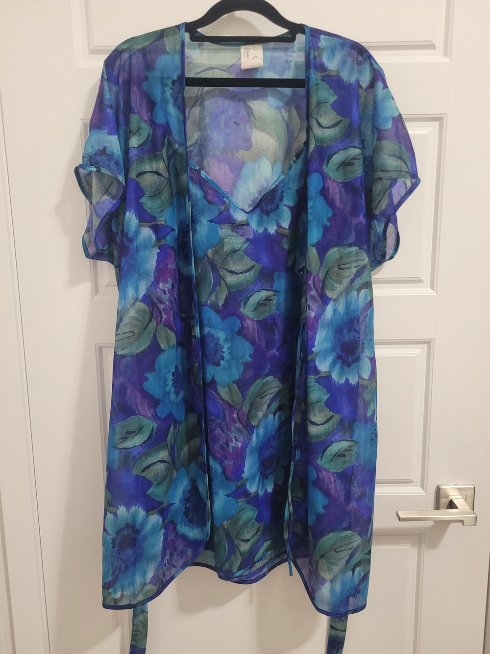 Vintage UndercoverWear Sheer Floral Kimono Nightgown in Blue and Purple